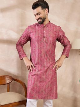 ETHNIC BAY - Men Silk Blend Pink Floral Kurta