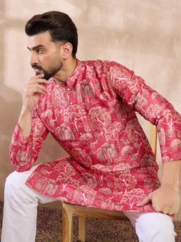 ETHNIC BAY - Men Silk Blend Printed Pink Kurta