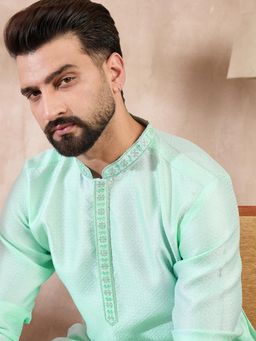 ETHNIC BAY - Men Silk Blend Embroidered Blue Kurta