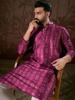 ETHNIC BAY - Men Silk Blend Purple Floral Kurta
