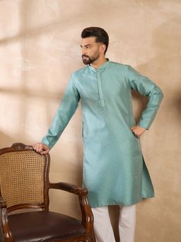 ETHNIC BAY - Men Polyester Blue Embroidered Kurta with Pyjama