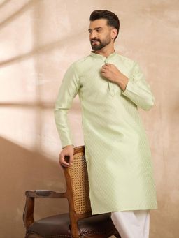ETHNIC BAY - Men Polyester Green Self Design Kurta with Pyjama
