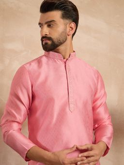 ETHNIC BAY - Men Polyester Pink Self Design Kurta with Pyjama