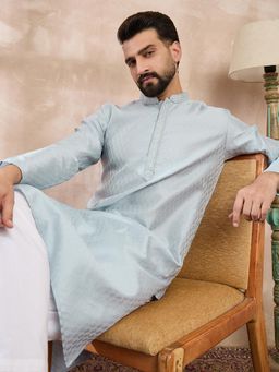 ETHNIC BAY - Men Silk Blend Blue Solid Kurta with Pyjama