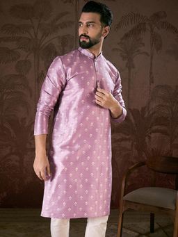 ETHNIC BAY - Men Silk Blend Lavender Floral Kurta with Pyjama