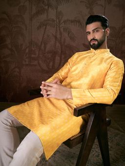 ETHNIC BAY - Men Silk Blend Yellow Ethnic Kurta with Pyjama