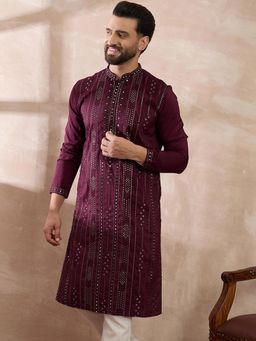 ETHNIC BAY - Purple Silk Blend Embroidered Straight Kurta with Pyjama