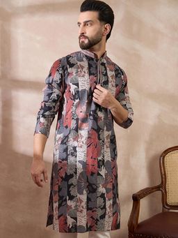 ETHNIC BAY - Black Silk Blend Floral Straight Kurta with Pyjama