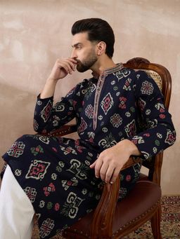 ETHNIC BAY - Blue Silk Blend Abstract Straight Kurta with Pyjama