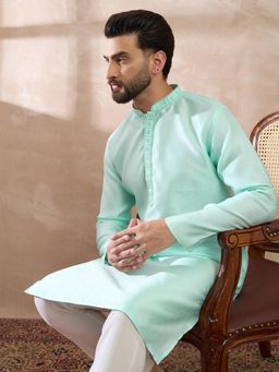 ETHNIC BAY - Teal Polyester Embroidered Straight Kurta with Pyjama