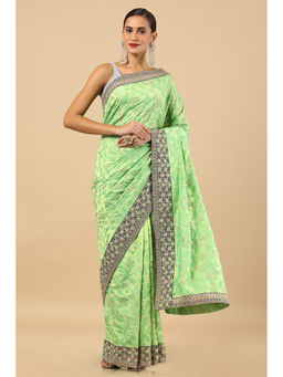 Soch - Light Green Tussar Embroidered Saree with Unstitched