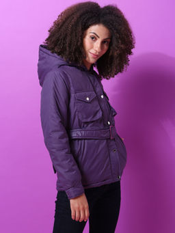 Campus Sutra - Purple Women Solid Stylish Casual Bomber Jacket