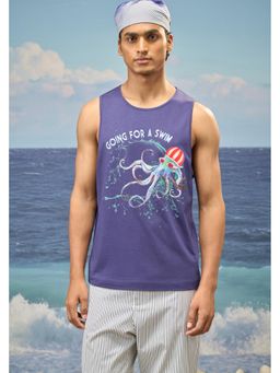 Genes Lecoanet Hemant - Men's Navy Blue Premium Cotton Single Jersey Graphic Vest