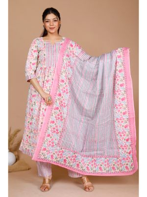Miravan Womens Pure Cotton Straight Floral printed Kurta with Palazzo-Multicolor