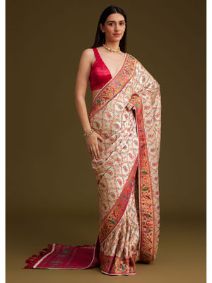 Women White Pure Cotton Woven Zari Design Saree With Unstitched Blouse