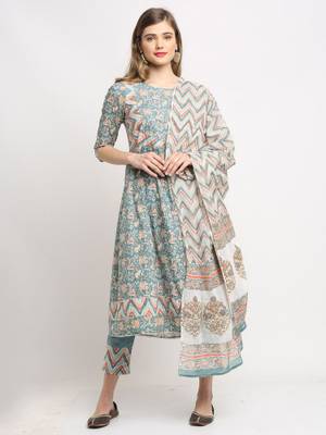 Buy Rajnandini Women's Pure Cambric Cotton Jaipuri Printed Straight Kurta Set With Dupatta