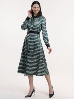 FableStreet - Satin Button Down A-Line Dress Multicolor