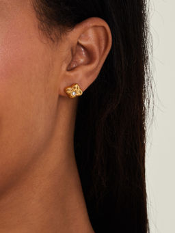 Accessorize London - Women 14K Gold-Plated Stainless Steel Diamante Clover Stud Earrings (L)