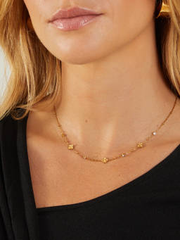Accessorize London - Women 14K Gold-Plated Stainless Steel Diamante Clover Station Necklace (L)