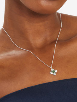 Accessorize London - Women Sterling Silver-Plated Aventurine Clover Pendant Necklace (L)