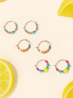 Accessorize London - Women Beaded Mini Hoop Earrings Set Of 3