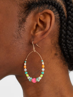 Accessorize London - Women Multi-Color Beaded Hoop Drop Earrings