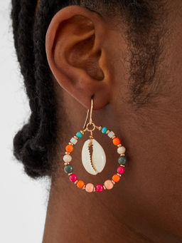 Accessorize London - Women Multi-Color Shell Drop Beaded Hoop Earrings