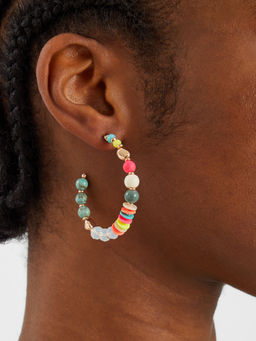 Accessorize London - Women Multi Chunky Beaded Hoop Earrings