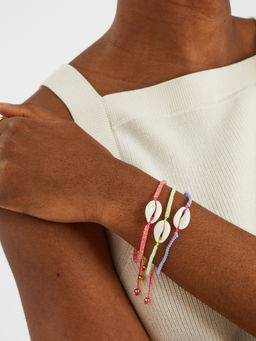 Accessorize London - Women Multi-Color Shell Thread Bracelets Set Of 3