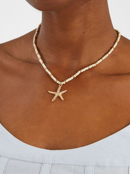 Accessorize London - Women White Beaded Round Starfish Necklace