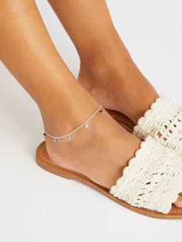 Accessorize London - Women Sterling Silver-Plated Beaded Anklet (L)