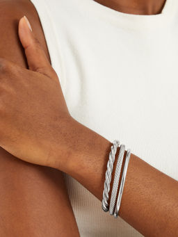 Accessorize London - Women Silver Twisted Cuff Bracelet Set Of 3