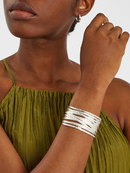 Accessorize London - Women Silver Texture Layered Cuff Bracelet