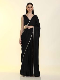 Jaipur Kurti - Ready To Wear Silk Blend Solid Saree Black with Unstitched Blouse