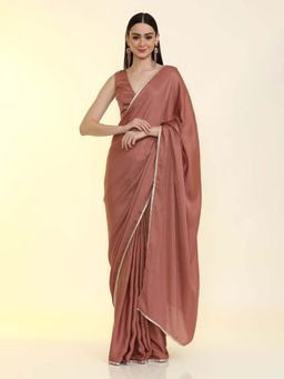 Jaipur Kurti - Ready To Wear Silk Blend Solid Saree Pink with Unstitched Blouse