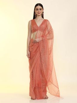 Jaipur Kurti - Ready To Wear Embellished Organza Saree Peach with Unstitched Blouse
