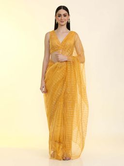 Jaipur Kurti - Ready To Wear Embellished Organza Saree Yellow with Unstitched Blouse