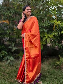 APAAPI THREADS OF GLORY - Orange Tissue Saree Without Blouse