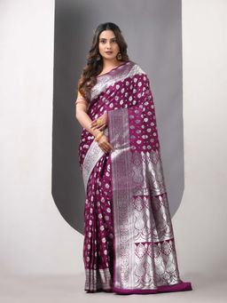 CHARUKRITI - Purple Katan Silk Banarasi Zari Saree with Unstitched Blouse