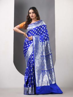 CHARUKRITI - Blue Katan Silk Banarasi Zari Saree with Unstitched Blouse