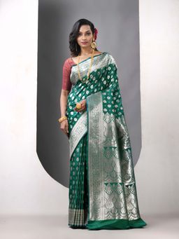 CHARUKRITI - Green Katan Silk Banarasi Zari Saree with Unstitched Blouse