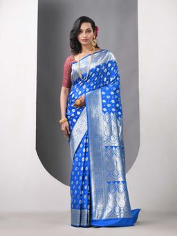 CHARUKRITI - Sky Blue Katan Silk Banarasi Zari Saree with Unstitched Blouse