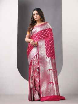 CHARUKRITI - Pink Katan Silk Patli Pallu Banarasi Zari Saree with Unstitched Blouse