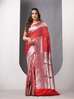 CHARUKRITI - Red Katan Silk Patli Pallu Banarasi Zari Saree with Unstitched Blouse