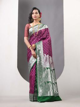 CHARUKRITI - Purple Katan Silk Patli Pallu Banarasi Zari Saree with Unstitched Blouse