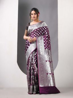 CHARUKRITI - Purple Katan Silk Patli Pallu Banarasi Zari Saree with Unstitched Blouse