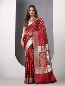 CHARUKRITI - Dark Red Katan Silk Banarasi Zari Saree with Unstitched Blouse