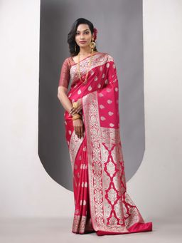 CHARUKRITI - Katan Silk Banarasi Zari Saree Magenta with Unstitched Blouse