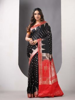 CHARUKRITI - Black Katan Silk Banarasi Zari Saree with Unstitched Blouse