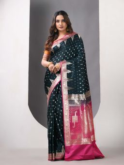 CHARUKRITI - Teal Katan Silk Banarasi Zari Saree with Unstitched Blouse